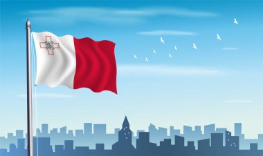 Silueti ve mavi gökyüzü olan Malta Bayrağı