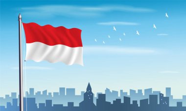 Silueti ve mavi gökyüzü olan Monaco Bayrağı