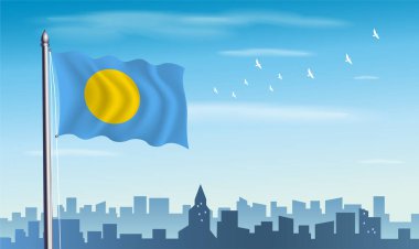 Silueti ve mavi gökyüzü olan Palau Bayrağı