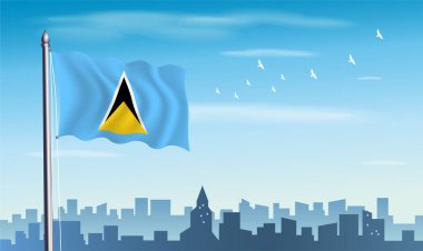 Silueti ve mavi gökyüzü olan Aziz Lucia bayrağı.