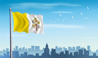 Silueti ve mavi gökyüzü olan Vatikan Şehir Bayrağı