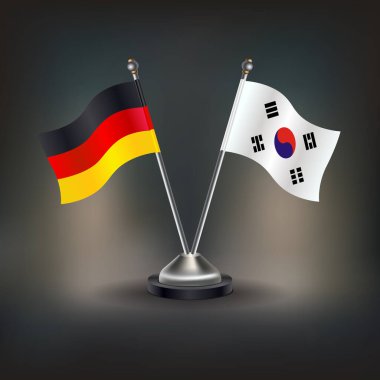 Almanya ve Güney Kore bayrağı masada dursun. Vektör İllüstrasyonu