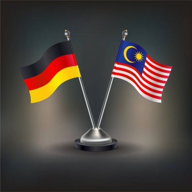 Almanya ve Malezya bayrağı. Masada durun. Vektör İllüstrasyonu