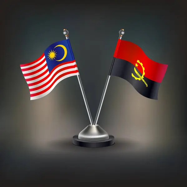 Malezya ve Angola bayrak ilişkileri, masada durun. Vektör İllüstrasyonu