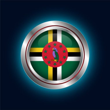 Dominica bayrağının koyu arkaplandaki görüntüsü gümüş çember şeklinde