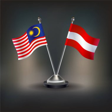 Malezya ve Avusturya bayrağı. Masada durun. Vektör İllüstrasyonu
