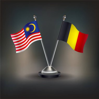 Malezya ve Belçika bayrak ilişkisi, masada durun. Vektör İllüstrasyonu
