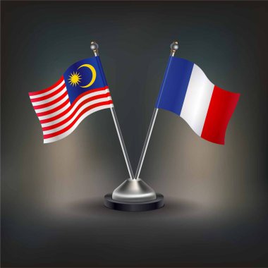 Malezya ve Fransa bayrağı. Masada durun. Vektör İllüstrasyonu