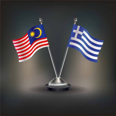 Malezya ve Yunanistan İlişkiler bayrağı, masaya çıkın. Vektör İllüstrasyonu