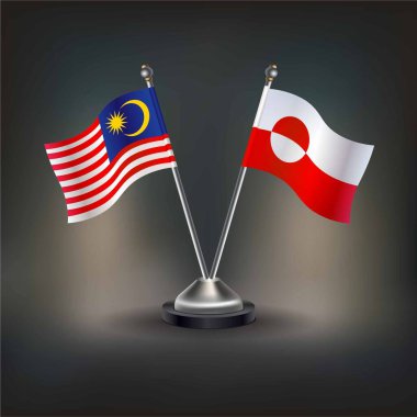Malezya ve Grönland bayrak ilişkileri, masanın üzerinde durun. Vektör İllüstrasyonu