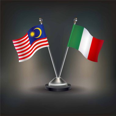 Malezya ve İtalya bayrağı. Masanın üzerinde durun. Vektör İllüstrasyonu