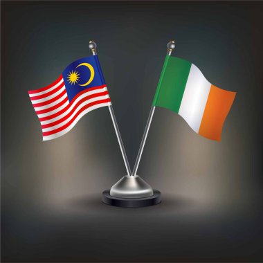 Malezya ve İrlanda bayrağı. Masada durun. Vektör İllüstrasyonu
