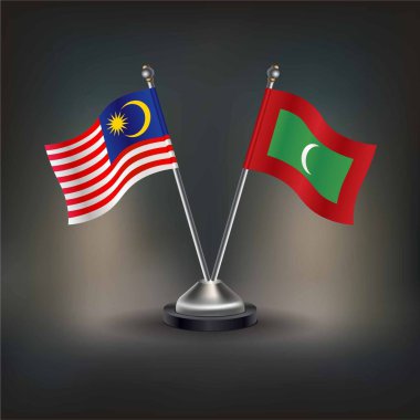 Malezya ve Maldivler bayrak ilişkileri, masanın üzerinde durun. Vektör İllüstrasyonu