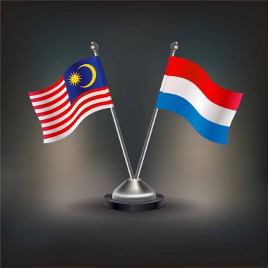 Malezya ve Hollanda bayrağı. Masada durun. Vektör İllüstrasyonu