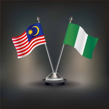 Malezya ve Nijerya bayrak ilişkileri, masada durun. Vektör İllüstrasyonu