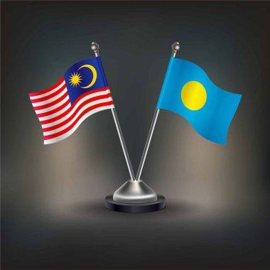Malezya ve Palau bayrak ilişkileri, masada durun. Vektör İllüstrasyonu