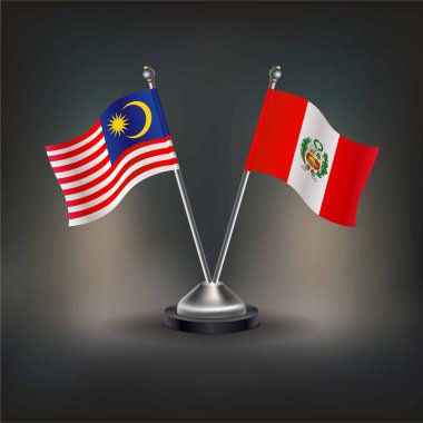 Malezya ve Peru bayrak ilişkisi, masada durun. Vektör İllüstrasyonu