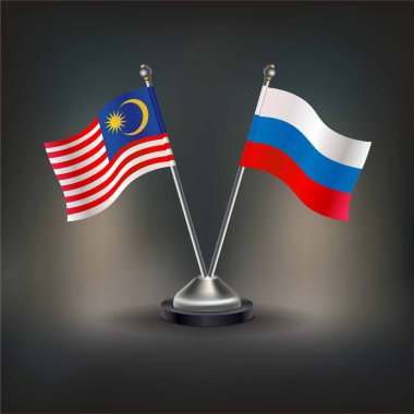 Malezya ve Rus bayrağı, masanın üzerinde durun. Vektör İllüstrasyonu