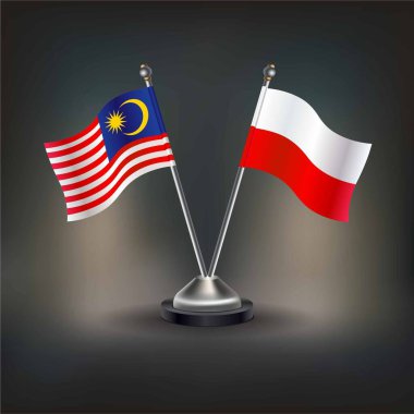 Malezya ve Polonya bayrağı, masaya geçin. Vektör İllüstrasyonu