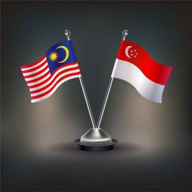 Malezya ve Singapur bayrak ilişkileri, masada durun. Vektör İllüstrasyonu