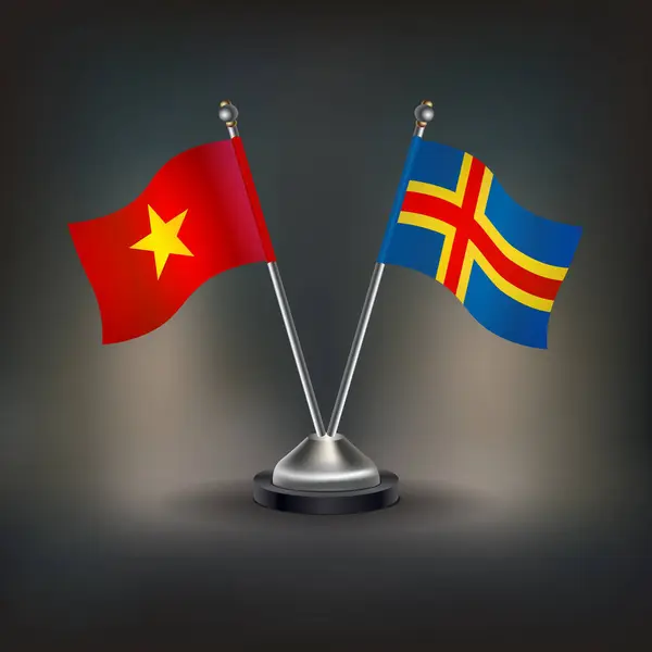 Vietnam ve Aland Adaları bayrak ilişkileri, masanın üzerinde durun. Vektör İllüstrasyonu