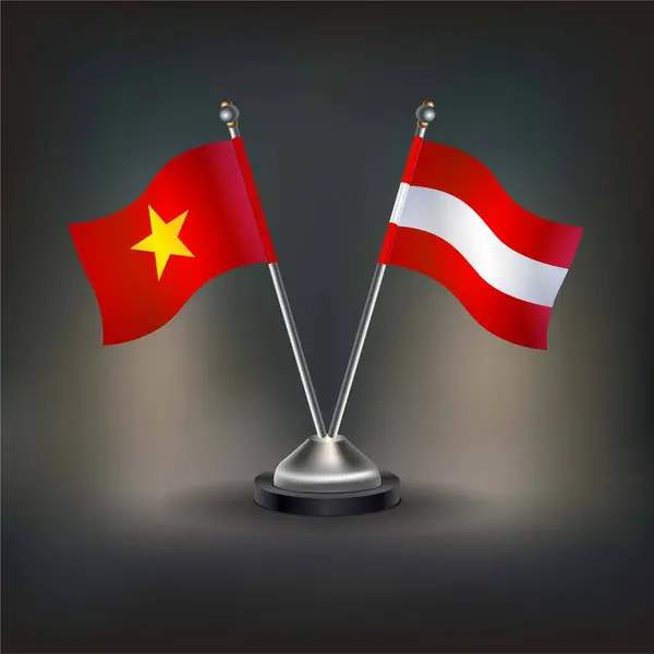 Vietnam ve Avusturya bayrağı. Masada durun. Vektör İllüstrasyonu