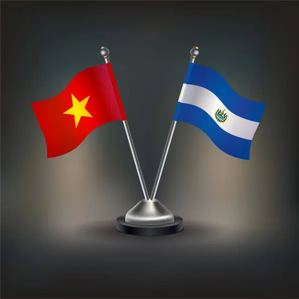 Vietnam ve El Salvador bayrağı, masanın üzerinde durun. Vektör İllüstrasyonu