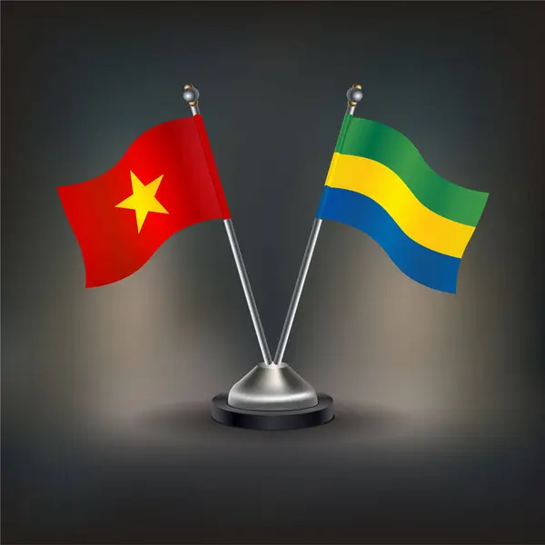 Vietnam ve Gabon bayrak ilişkileri, masada kalın. Vektör İllüstrasyonu