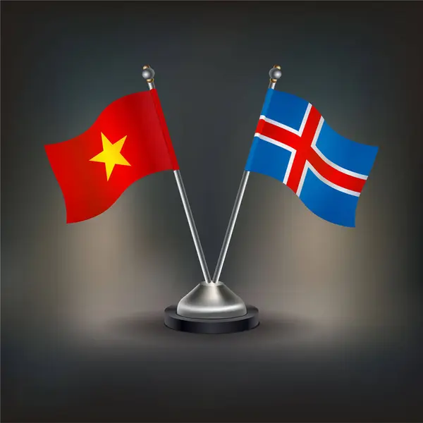 Vietnam ve İzlanda bayrağı, masanın üzerinde durun. Vektör İllüstrasyonu