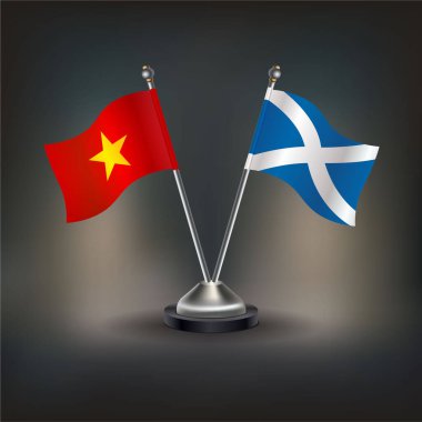 Vietnam ve İskoçya bayrağı ilişkisi, masada kalın. Vektör İllüstrasyonu
