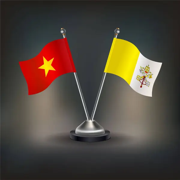 Vietnam ve Vatikan Şehri, bayrak akrabası, masaya geçin. Vektör İllüstrasyonu