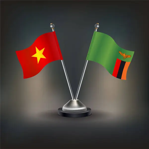 Vietnam ve Zambiya bayrağı, masanın üzerinde durun. Vektör İllüstrasyonu