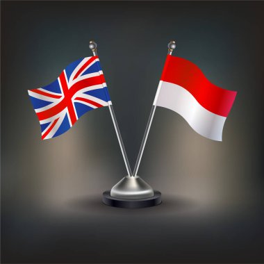 Birleşik Krallık ve Endonezya bayrak ilişkileri, masada kalın. Vektör İllüstrasyonu