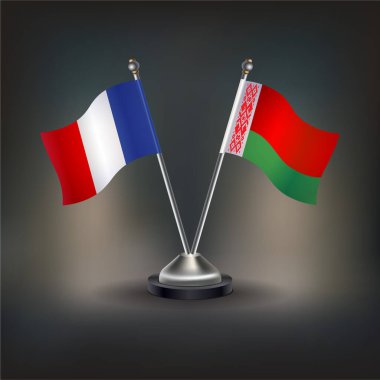 Fransa ve Belarus 'un bayrağı masada. Vektör İllüstrasyonu