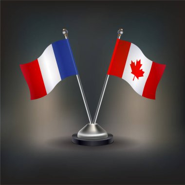 Fransa ve Kanada bayrağı, masaya geçin. Vektör İllüstrasyonu