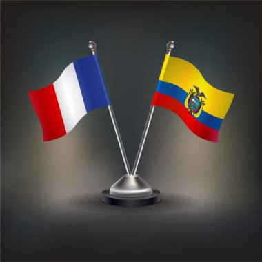 Fransa ve Ekvador bayrağı, masanın üzerinde durun. Vektör İllüstrasyonu