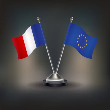 Fransa ve Avrupa Birliği bayrağı, masaya geçin. Vektör İllüstrasyonu