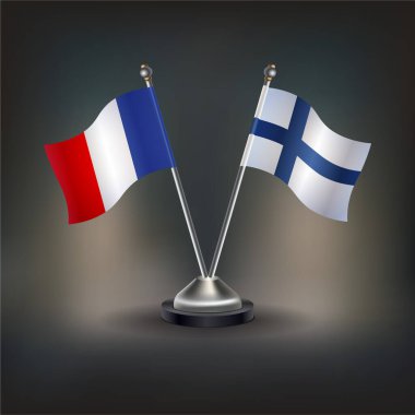 Fransa ve Finlandiya 'nın bayrağı. Masada durun. Vektör İllüstrasyonu