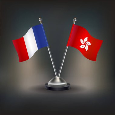 Fransa ve Hong Kong bayrağı, masaya geçin. Vektör İllüstrasyonu