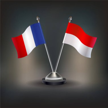 Fransa ve Endonezya bayrağı, masaya geçin. Vektör İllüstrasyonu