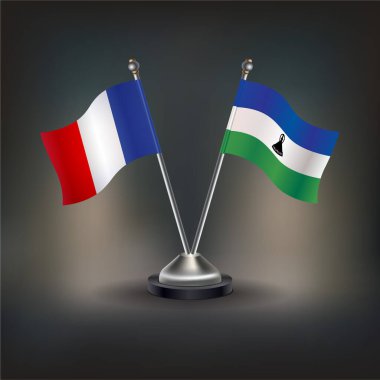 Fransa ve Lesotho bayrağı, masaya geçin. Vektör İllüstrasyonu