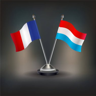 Fransa ve Lüksemburg bayrağı, masaya geçin. Vektör İllüstrasyonu