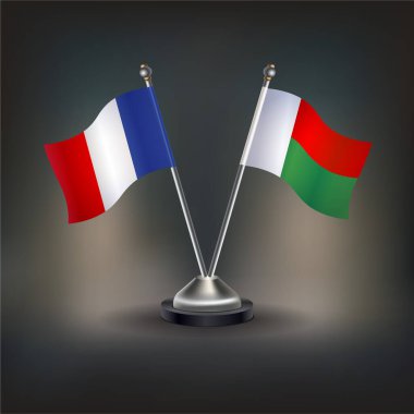 Fransa ve Madagaskar bayrağı, masaya çıkın. Vektör İllüstrasyonu