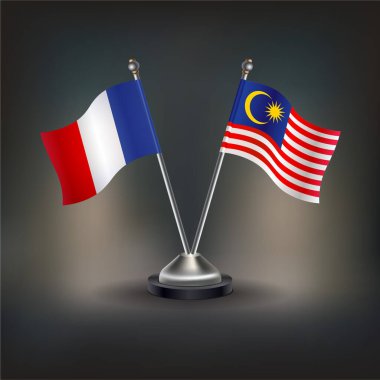 Fransa ve Malezya bayrağı. Masada durun. Vektör İllüstrasyonu