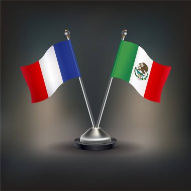 Fransa ve Meksika bayrağı. Masada durun. Vektör İllüstrasyonu