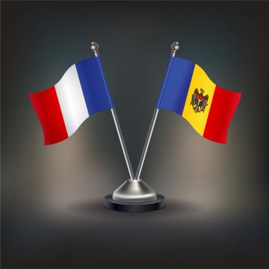 Fransa ve Moldova bayrağı, masaya geçin. Vektör İllüstrasyonu
