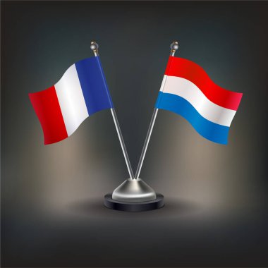 Fransa ve Hollanda bayrağı, masaya geçin. Vektör İllüstrasyonu