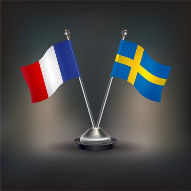 Fransa ve İsveç bayrağı, masaya geçin. Vektör İllüstrasyonu