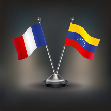 Fransa ve Venezuela bayrağı, masaya geçin. Vektör İllüstrasyonu