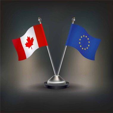 Kanada ve Avrupa Birliği bayrak ilişkileri, masaya geçin. Vektör İllüstrasyonu